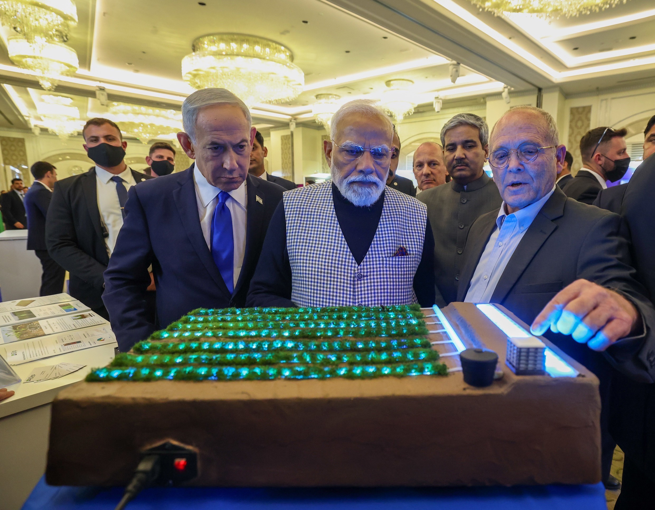 Prime Minister Narendra Modi and Israeli Prime Minister Benjamin Netanyahu tour a technology exhibition in Tel Aviv, February 2026. Photo: Prime Minister's Office, Government of India, GODL-India.