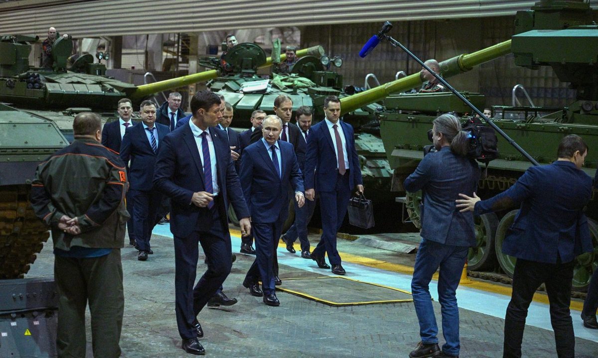 Image from: sputnikmediabank by Ramil Sitdikov, Russian President Vladimir Putin visits the Uralvagonzavod research and production corporation, a Russian state-owned company and the country’s largest producer of tanks, in Nizhny Tagil, Sverdlovsk region, Russia.